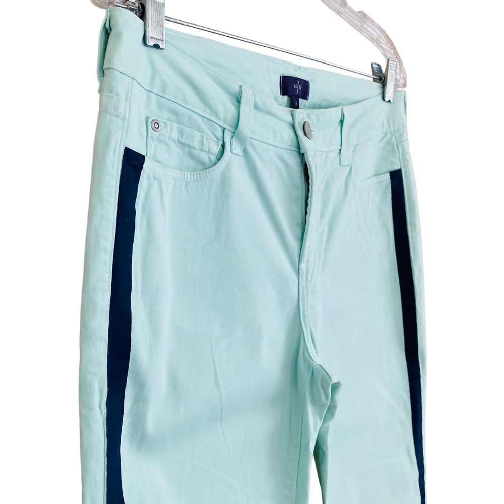 NYDJ Mint Seafoam Green & Navy Tuxedo Stripe Smooth Lift Technology Skinny Jeans - Picture 2 of 8